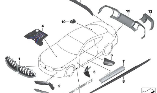 Embellecedor de estribo M iluminado izquierdo OEM 51479478347 para BMW F91 M8 Competition. Original BMW.