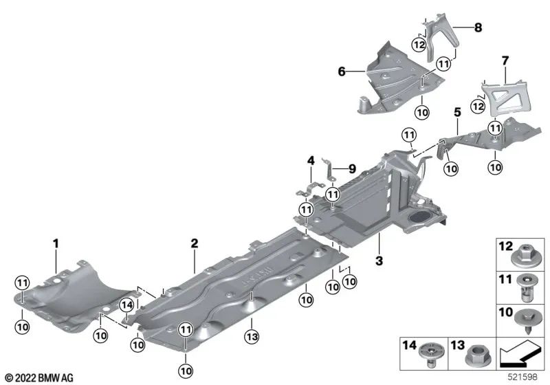 Zentrale untere Beschichtung für BMW 1 F40 -Serie, Serie 2 F44, F45N, F46N, U06, X1 F48N, U11, X2 F39 und Mini F54, F54N, F60, F60N (OEM 51757931725). Original BMW
