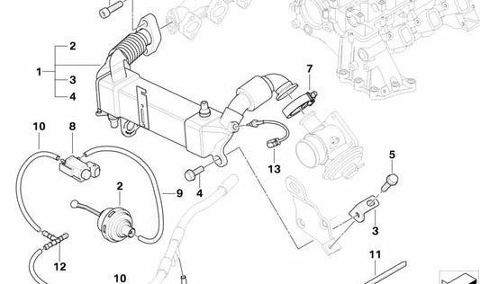 Enfriador de gases de escape OEM 11717796519 para BMW E90, E91, E92, E83. Compatible con modelos 335d y X3 3.0d. Original BMW.