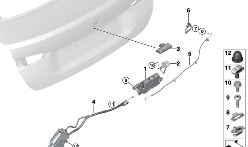 Cierre portón trasero OEM 51249851910 para BMW G26 (i4 eDrive35, i4 eDrive40, i4 M50 xDrive, todos los modelos 2021 en adelante). Original BMW.