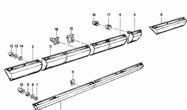 Moldura lateral trasera derecha OEM 51131848310 para BMW E23. Original BMW.
