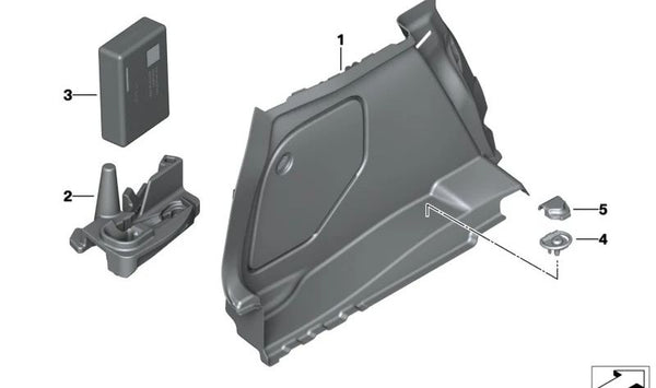 Revestimiento del maletero izquierdo para BMW F20, F21 (OEM 51477238843). Original BMW