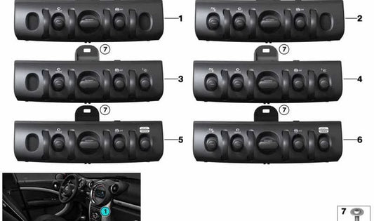 Unidad de interruptores consola central OEM 61316838213 para MINI Countryman F60, F60 LCI. Original MINI.