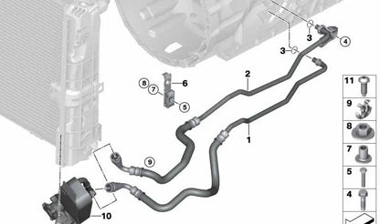 Tubería de refrigeración de aceite OEM 17227577641 para BMW E81, E82, E87, E88, E90, E91, E92, E93. Original BMW.