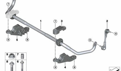 Barra estabilizadora delantera con soportes OEM 31358074129 para BMW F90, F91, F93. Original BMW.