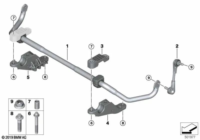 Supper -Stabilisator -Unterstützung für BMW 5 F90 -Serie, G30, G31, G38, 6 G32 -Serie, 7 G11 -Serie, G12, Serie 8 F91, G14 (OEM 31356861471). Original BMW