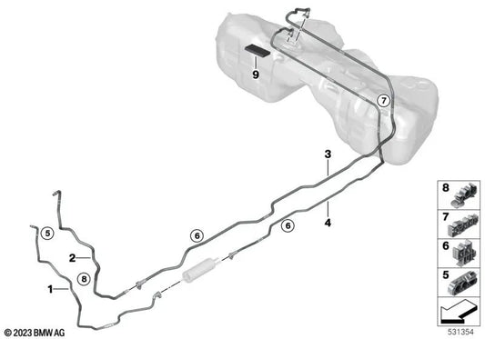 Tubo di alimentazione del carburante per BMW G60 (OEM 16125A02166). BMW originale.
