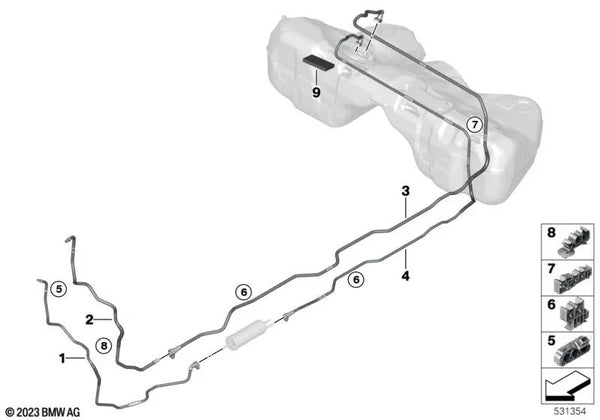 Tubería de suministro de combustible para BMW G60 (OEM 16125A02166). Original BMW.