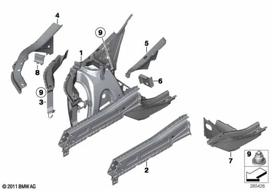 Right inner wheel arch support for BMW F25, F26 (OEM 41107267026). Original BMW.
