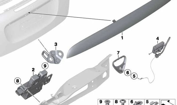 Cierre de portón trasero OEM 51242759609 para MINI R55, R56, R57, R58, R59. Original MINI.