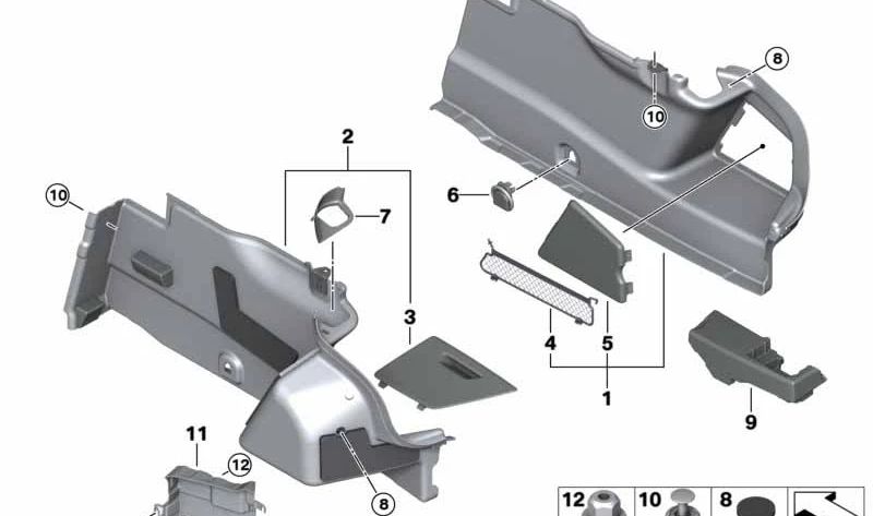 Panel lateral derecho del maletero OEM 51477435270 para BMW F92 y G15. Original BMW.