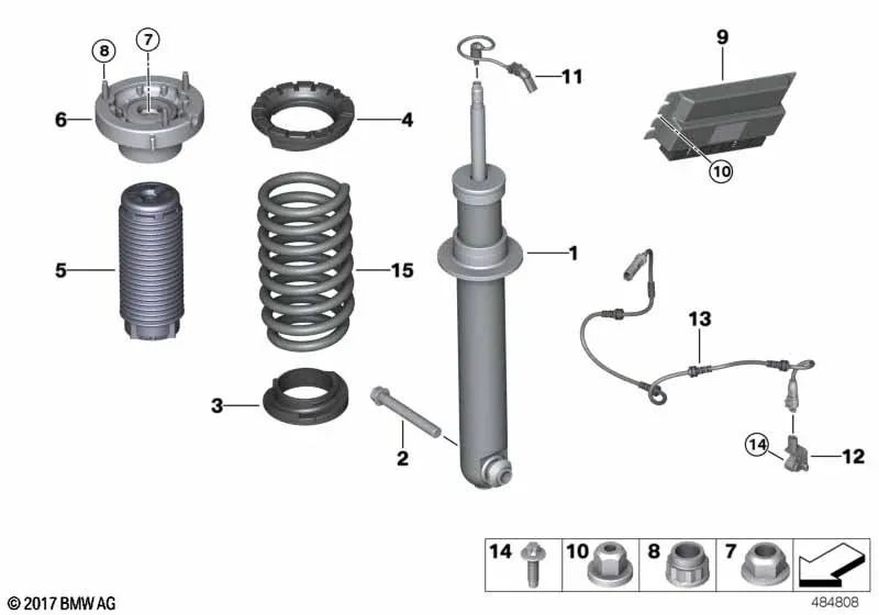 Cojinete de apoyo trasero derecho para BMW Serie 5 F90, F90N, Serie 8 F93 (OEM 33507856964). Original BMW