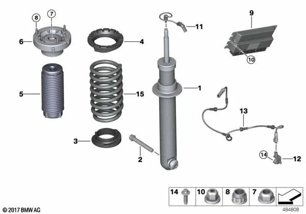 Cojinete de apoyo trasero derecho para BMW Serie 5 F90, F90N, Serie 8 F93 (OEM 33507856964). Original BMW