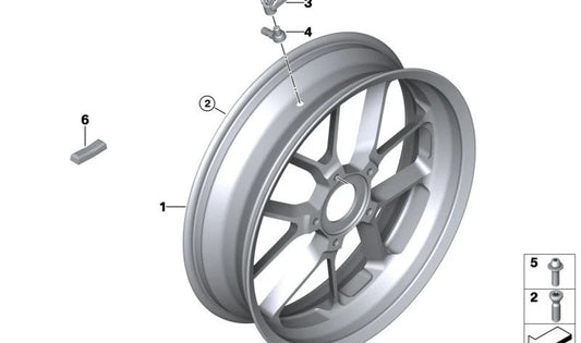 Roue forgée arrière Enduro OEM 36315B3BB52 pour motos BMW R 1300 GS, R 1300 GS Adventure. BMW Motorrad d'origine.