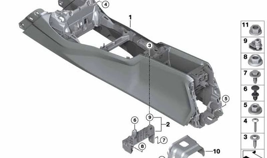 Soporte central de la consola central OEM 51166823583 para BMW F40 y F44. Original BMW.