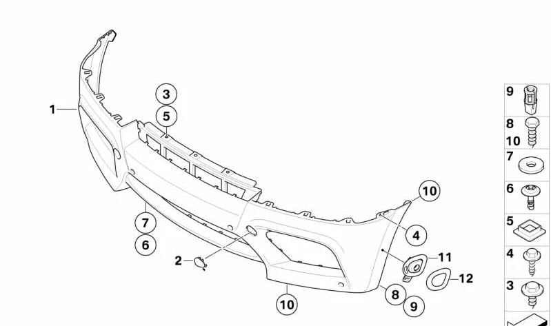 Paragolpes delantero imprimado OEM 51117258347 para BMW X5 E70 y X6 E71. Original BMW.