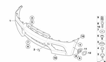 Paragolpes delantero imprimado OEM 51117258347 para BMW X5 E70 y X6 E71. Original BMW.