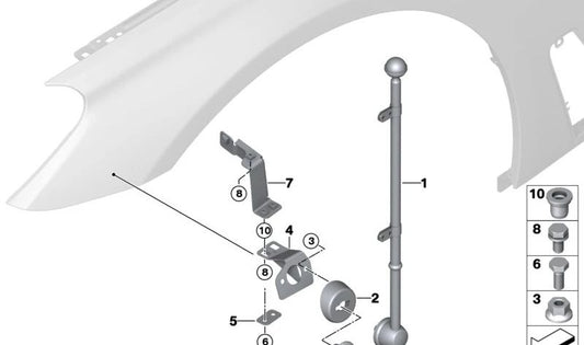 Tuerca remachada plana M8 OEM 13327809796 para BMW G30, G31. Compatible con versiones 518d, 520d. Accesorio original BMW.