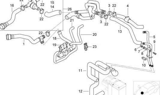 Tubo de refrigerante OEM 64216904829 para BMW 5 E39 520D Series (M47 Motor, Manual, 2000-2003). BMW original.