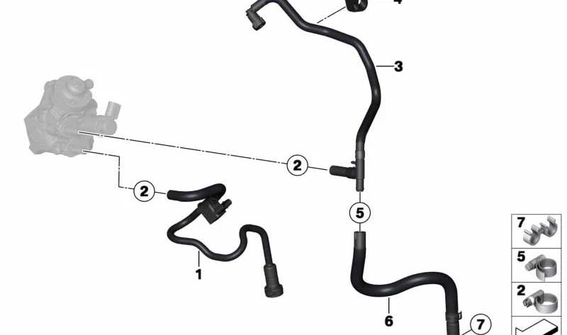 Tubo de retorno de combustible OEM 13537810786 para BMW F20, F21, F22, E90, E91, E92, E93, F30, F31, F34, F32, F33, F36, F07, F10, F11, E84, F25. Original BMW.