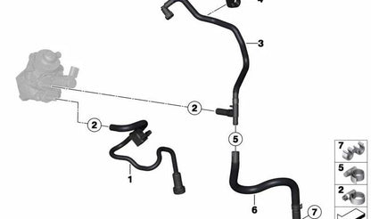 Tubo de retorno de combustible OEM 13537810786 para BMW F20, F21, F22, E90, E91, E92, E93, F30, F31, F34, F32, F33, F36, F07, F10, F11, E84, F25. Original BMW.