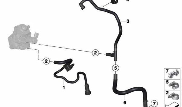Tubería de retorno de combustible OEM 13538516195 para BMW X5 F15 (25d, sDrive25d, xDrive25d). Compatible con motores N47 entre 2013 y 2015. Recambio original BMW.