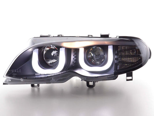 Faros delanteros LED con aspecto DRL para BMW Serie 3 E46 Berlina/Touring 02-05 en negro para volante a la derecha