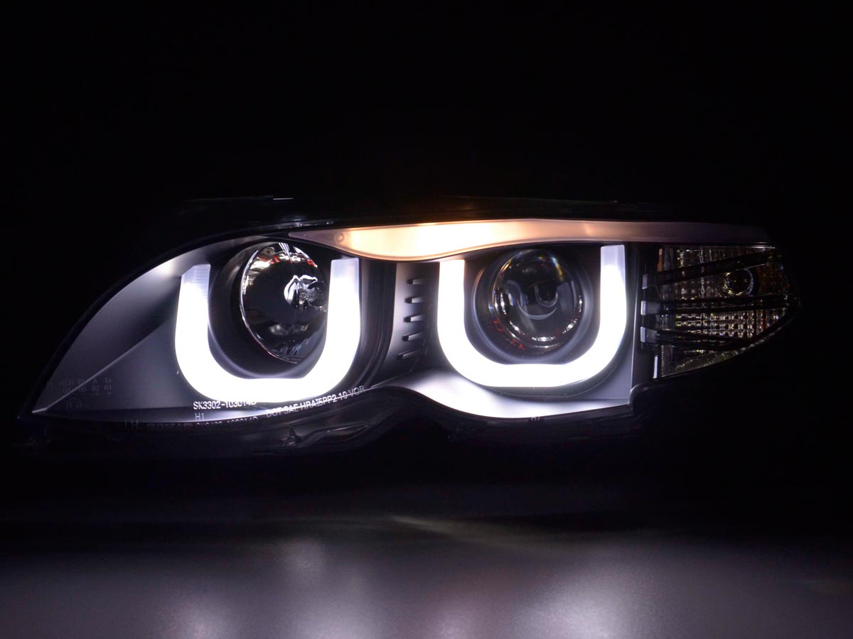 LED front headlights with DRL appearance for BMW 3 E46 Berlina/Touring 02-05 in Black for Right Rleeb