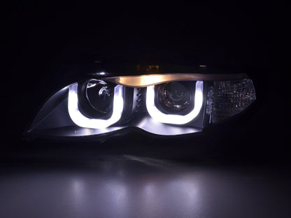 Faros Angel Eye para BMW Serie 3 E46 Berlina/Touring 02-05 en color negro para vehículos con volante a la derecha