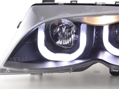 Faros Angel Eye para BMW Serie 3 E46 Berlina/Touring 02-05 en color negro para vehículos con volante a la derecha