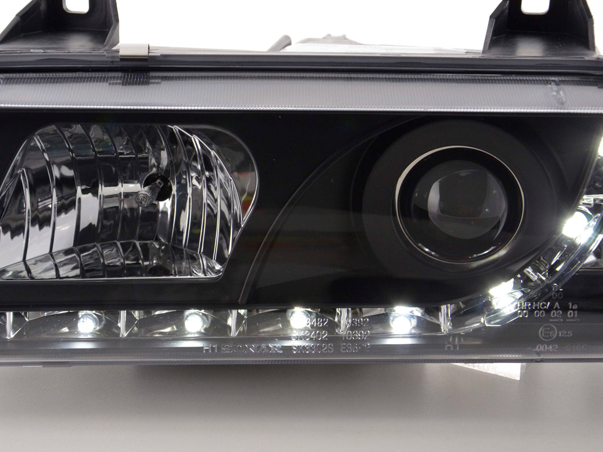 Faros delanteros LED luces diurnas BMW Serie 3 E36 Berlina 92-98 negro