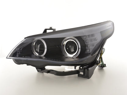 Faros delanteros delanteros Xenón Angel Eyes LED BMW Serie 5 E60 / E61 03-04 negros para volante a la derecha