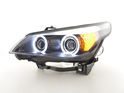 Faros delanteros xenón ojos de angel CCFL BMW Serie 5 E60 / E61 05-08 negros para volante a la derecha