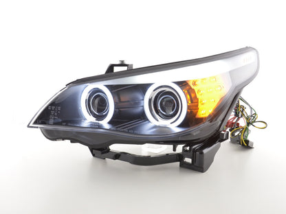 Faros delanteros delanteros Xenón Angel Eyes CCFL BMW Serie 5 E60 / E61 03-04 negros para volante a la derecha