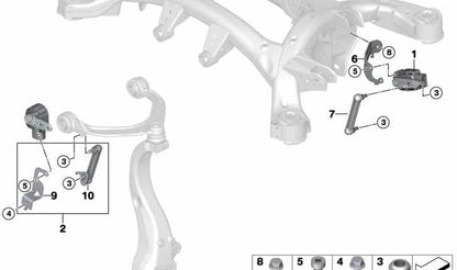 Soporte del sensor de nivel de suspensión derecho OEM 37146871400 para BMW E70, F15, F85, E71, E72, F16, F86. Original BMW.