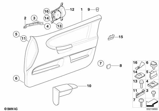 Front left door trim for BMW 3 Series E36 (OEM 51418165425). Original BMW