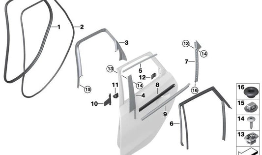 Embellecedor pilar C puerta trasera izquierda OEM 51358496327 para BMW Serie 2 U06. Recambio original BMW.
