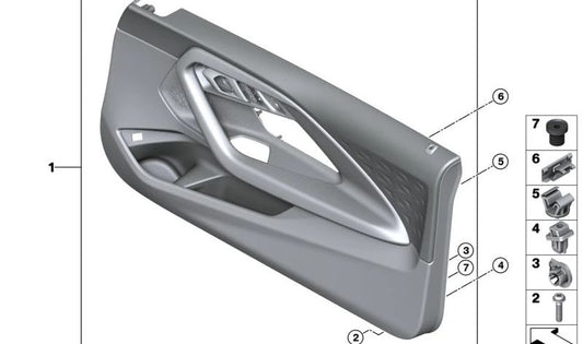 Panel interior de puerta delantera derecha color cognac OEM 51415A32138 para BMW G42, G87. Repuesto original BMW.