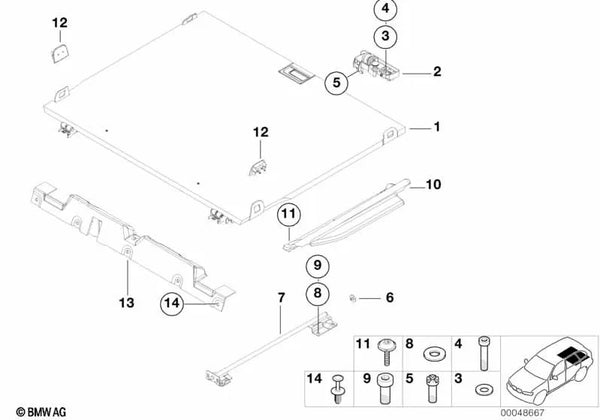 Carro rodante suelo de carga izquierda para BMW X5 E53 (OEM 51478248573). Original BMW.
