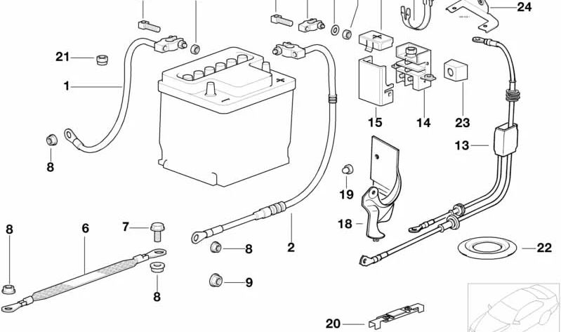 Positive battery cable OEM 12421435684 for BMW E36. Original BMW.