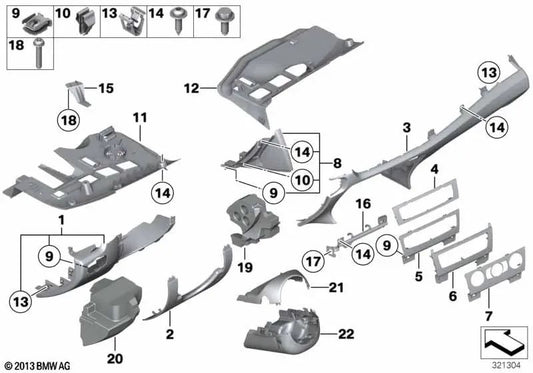 Central functional support cover for BMW X1 E84 (OEM 51459257641). Original BMW
