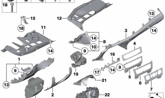 Soporte inferior del salpicadero OEM 51456980999 para BMW E81, E82, E87, E88, E84. Original BMW.