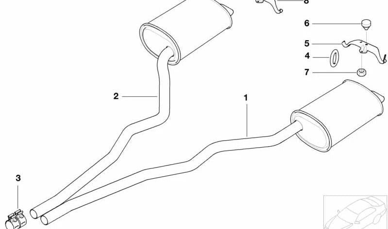 Rear left silencer for BMW 7 Series E38 (OEM 18312248261). Original BMW.