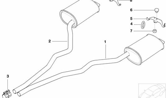 Rear left silencer for BMW 7 Series E38 (OEM 18312248261). Original BMW.