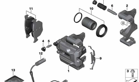 Soporte pinza freno trasero OEM 34212283172 para BMW E60 M5, E61 M5, E63 M6 y E64 M6. Compatible con modelos con motor S85. Pieza original BMW.