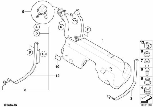 Tanque de combustível de plástico com o emissor esquerdo do BMW Z4 E85 (OEM 16117197693). BMW original