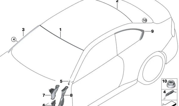 Moldura ventanilla lateral trasera izquierda para BMW G42 (OEM 51337482833). Original BMW