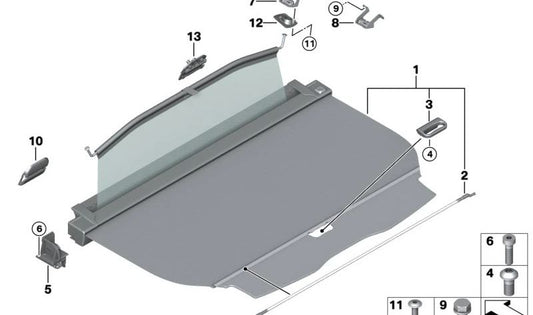 Tubo extensible para cortinilla maletero OEM 51477280407 para BMW Serie 5 F11 (todos los modelos compatibles). Color gris Everest. Original BMW.
