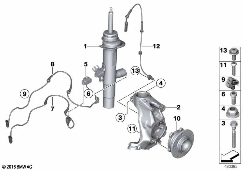 Amortecedor dianteiro direito para BMW F32 (OEM 37116864752). BMW original