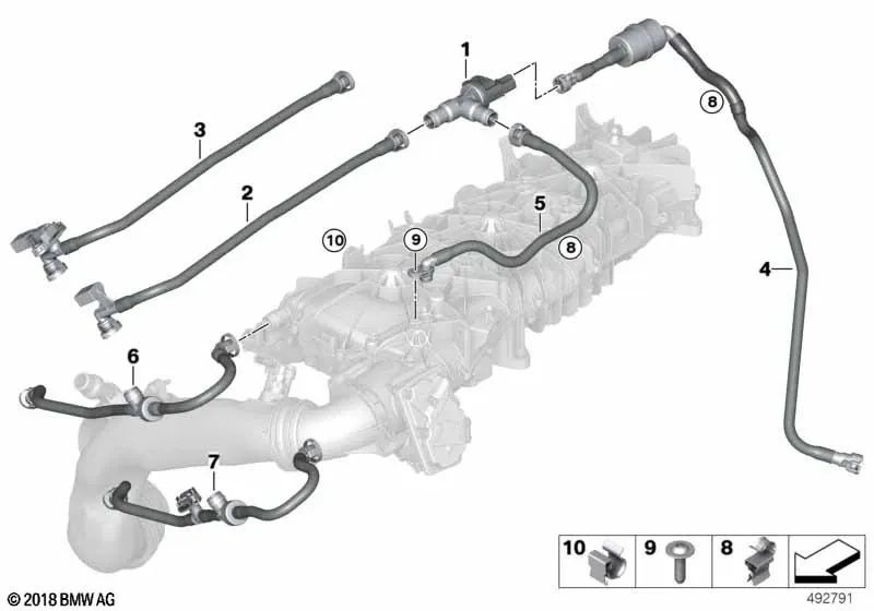 Tank vent line with resonator for BMW G05 (OEM 13908664237). Original BMW